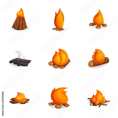 Warm bonfire icon set. Cartoon set of 9 warm bonfire vector icons for web design isolated on white background