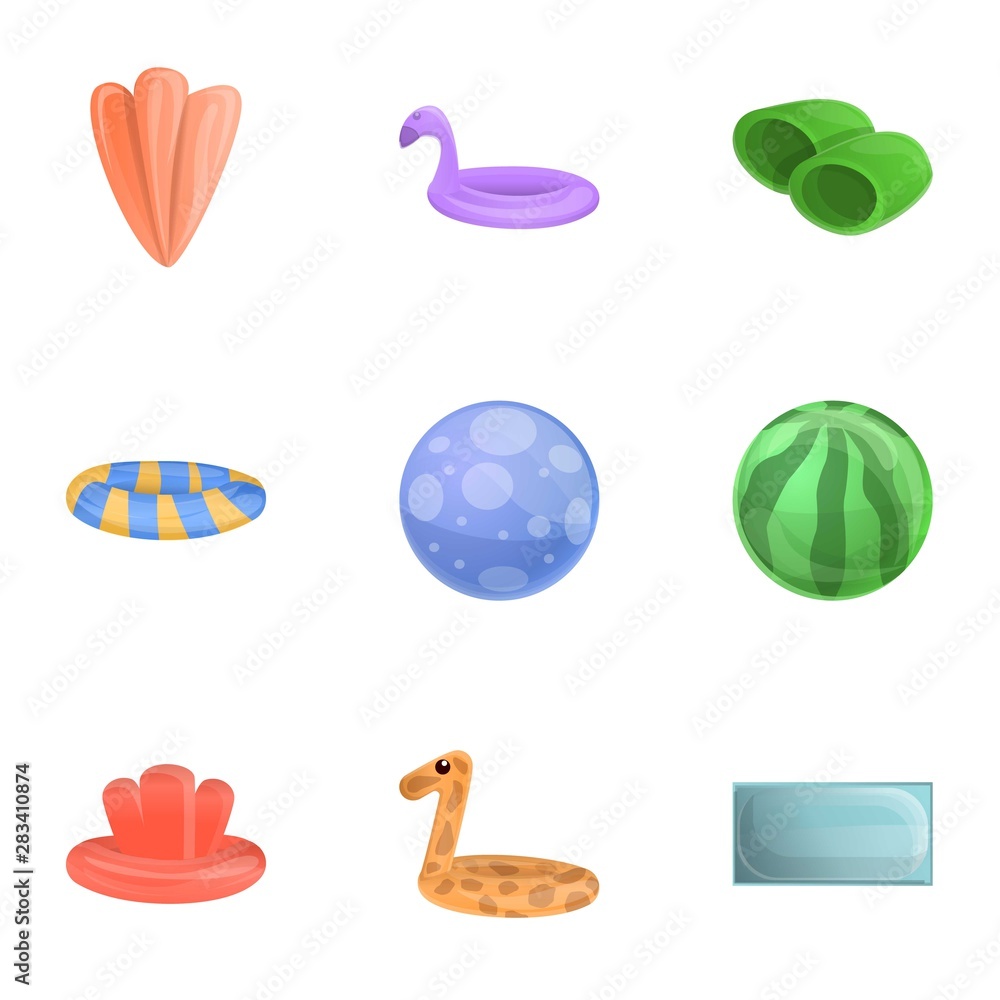 Travel inflatable ring icon set. Cartoon set of 9 travel inflatable ring vector icons for web design isolated on white background