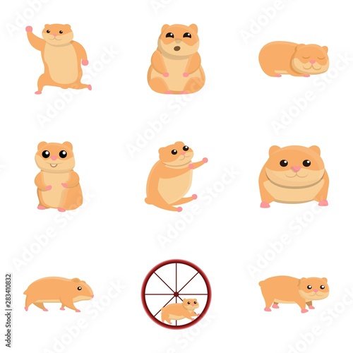 Funny hamster icon set. Cartoon set of 9 funny hamster vector icons for web design isolated on white background