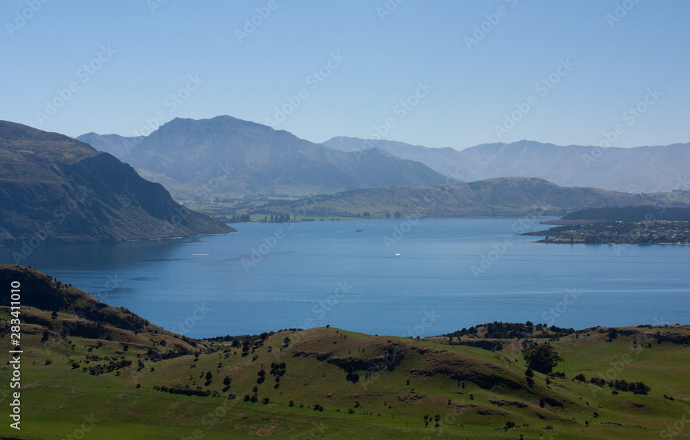 Hills and the Lake Wanaka as seen from the Roy's Peak track in New Zealand