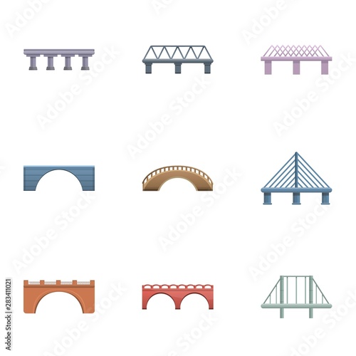 Metal bridge icon set. Cartoon set of 9 metal bridge vector icons for web design isolated on white background