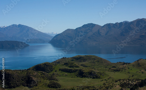 Lake Wanaka and the mountain ranges nearby in New Zealand