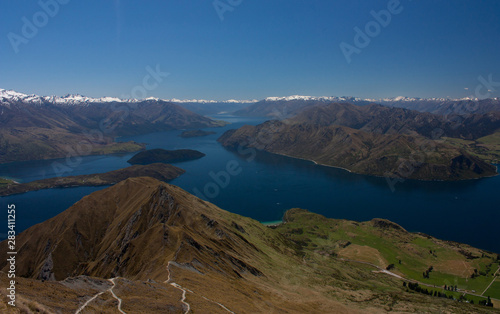 The view from the Roy's Peak at the Lake Wanaka in New Zealand