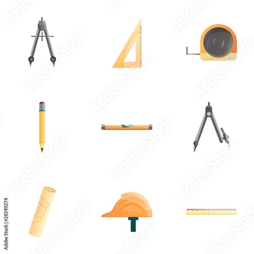 Architect icon set. Cartoon set of 9 architect vector icons for web design isolated on white background