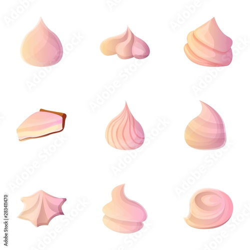 Foam meringue icon set. Cartoon set of 9 foam meringue vector icons for web design isolated on white background