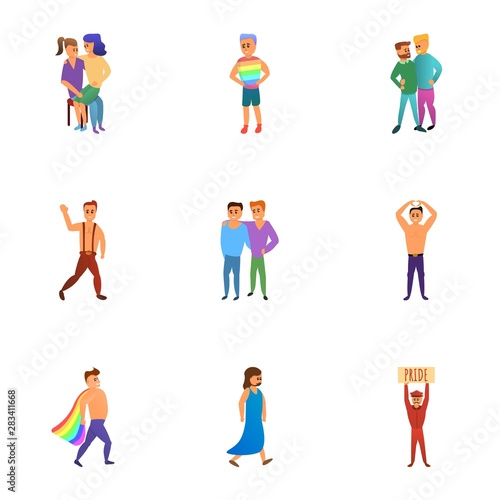 Gay parade icon set. Cartoon set of 9 gay parade vector icons for web design isolated on white background