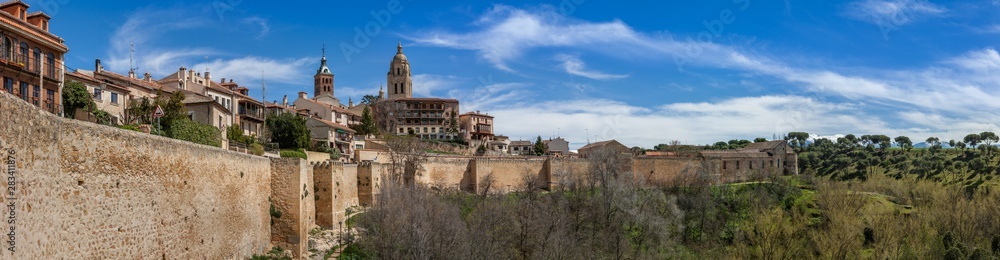 Panoramic View of the City Wall of Segovia, Segovia, Spain.