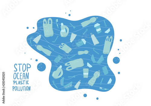 Stop ocean plastic pollution. Vector stylized text
