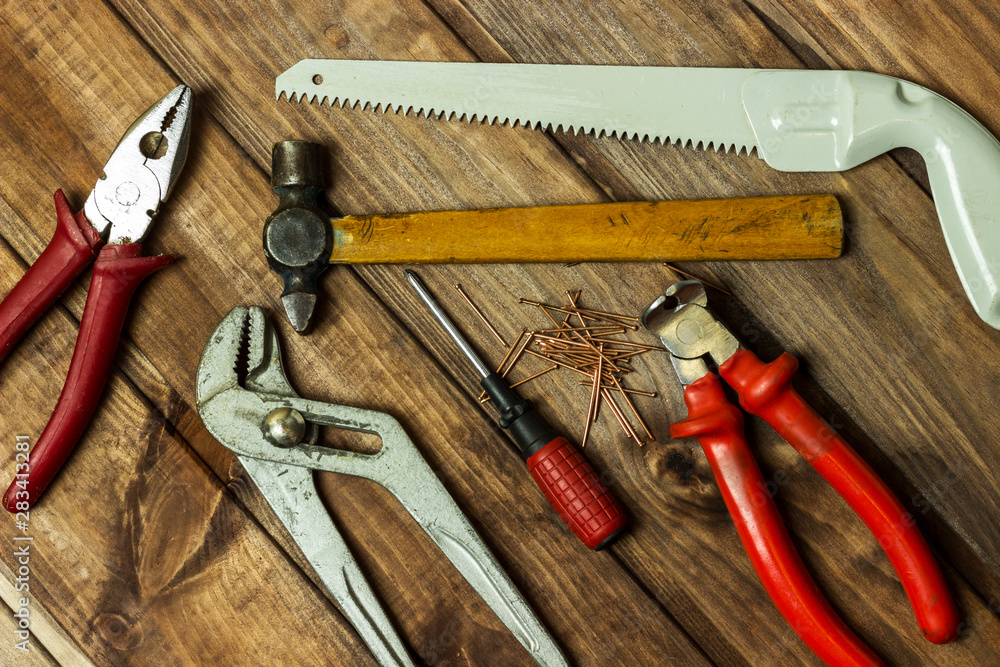 tools in the workshop on the table tools in the workshop on the table