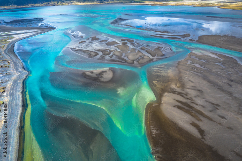 Aerial view and top view river in Iceland beautiful natural backdrop,Iceland