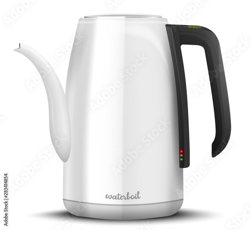 Realistic electrical kettle made of metal or plastic. Vector illustration on white