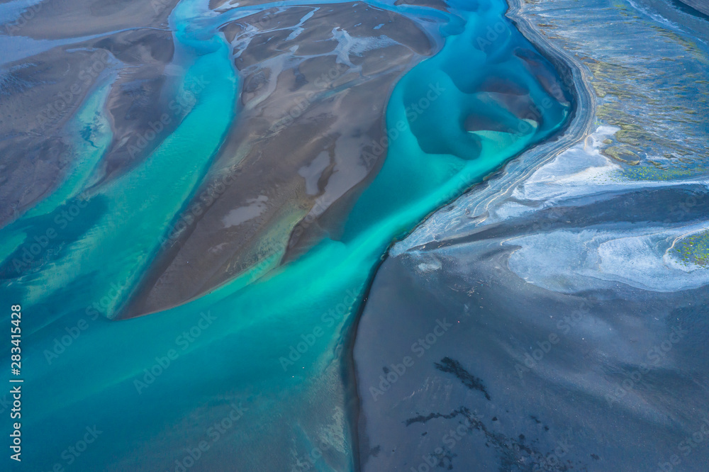Aerial view and top view river in Iceland beautiful natural backdrop,Iceland