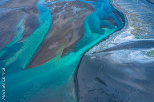 Obraz na płótnie Aerial view and top view river in Iceland beautiful natural backdrop,Iceland w salonie