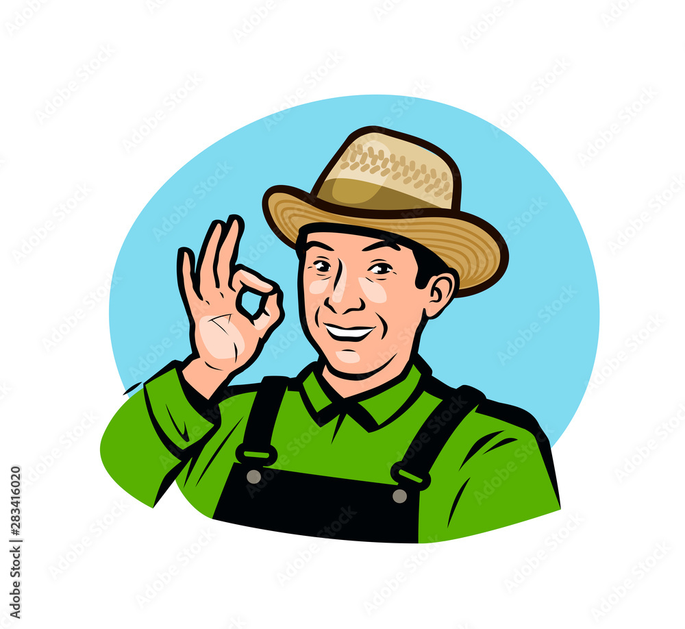 Farmer in overalls. Agriculture, farm logo. Vector illustration Farmer in overalls. Agriculture, farm logo. Vector illustration