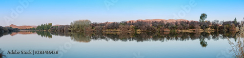 Vaal River Winter Landscape Wide Panorama Water Reflection Vredefort Dome Reflection Mirror Banks photo