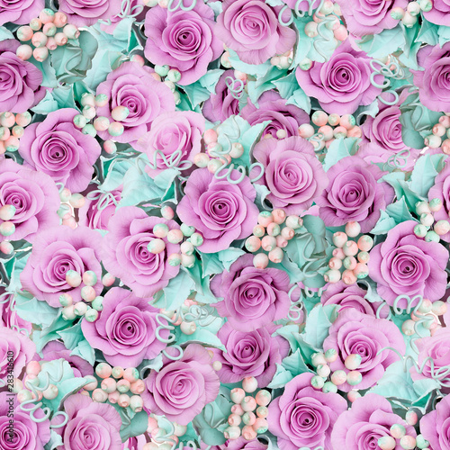 Background with roses. Seamless festive background with polymer clay roses.