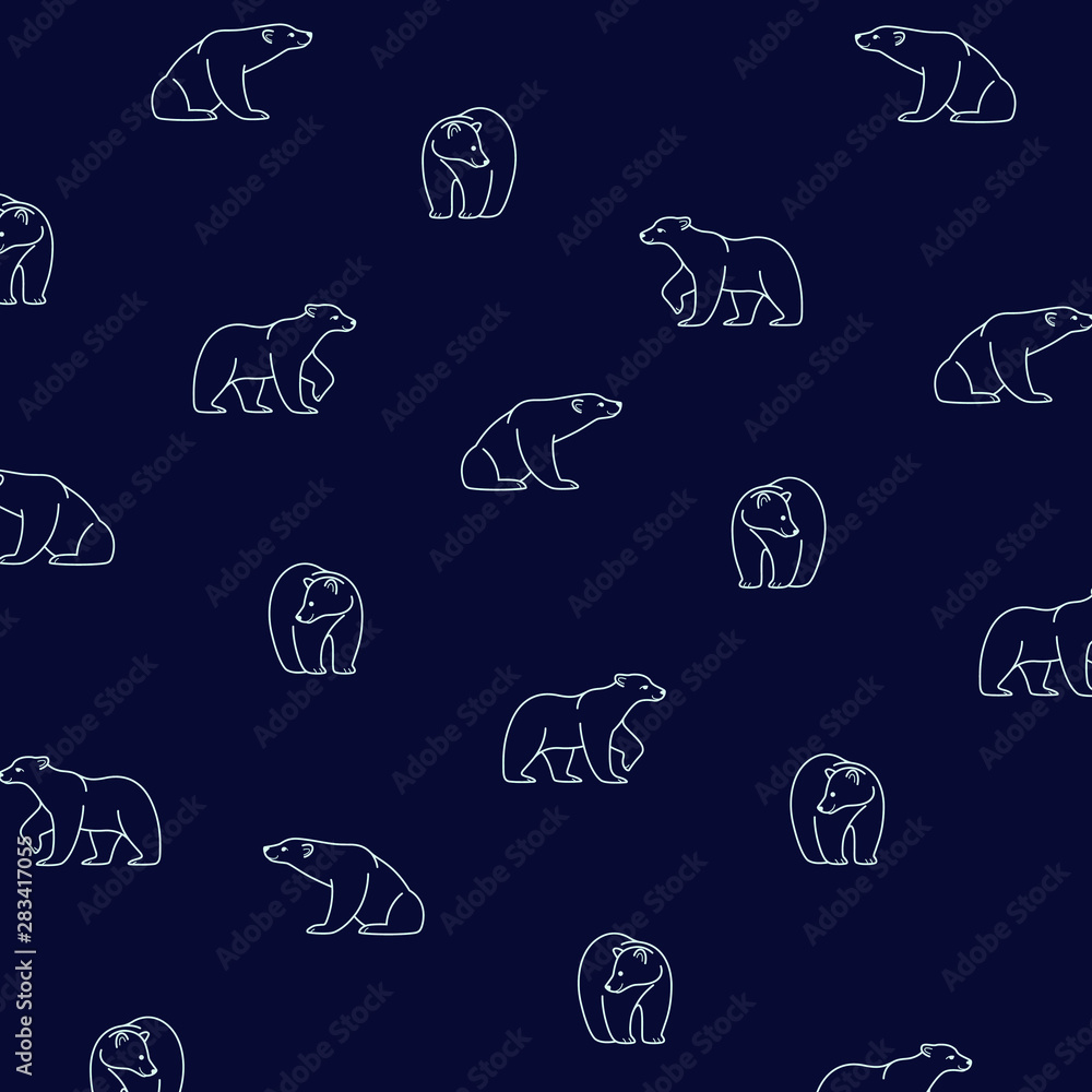 Cartoon bear - simple contour pattern with bear. Cartoon vector illustration for prints, clothing, packaging and postcards. 