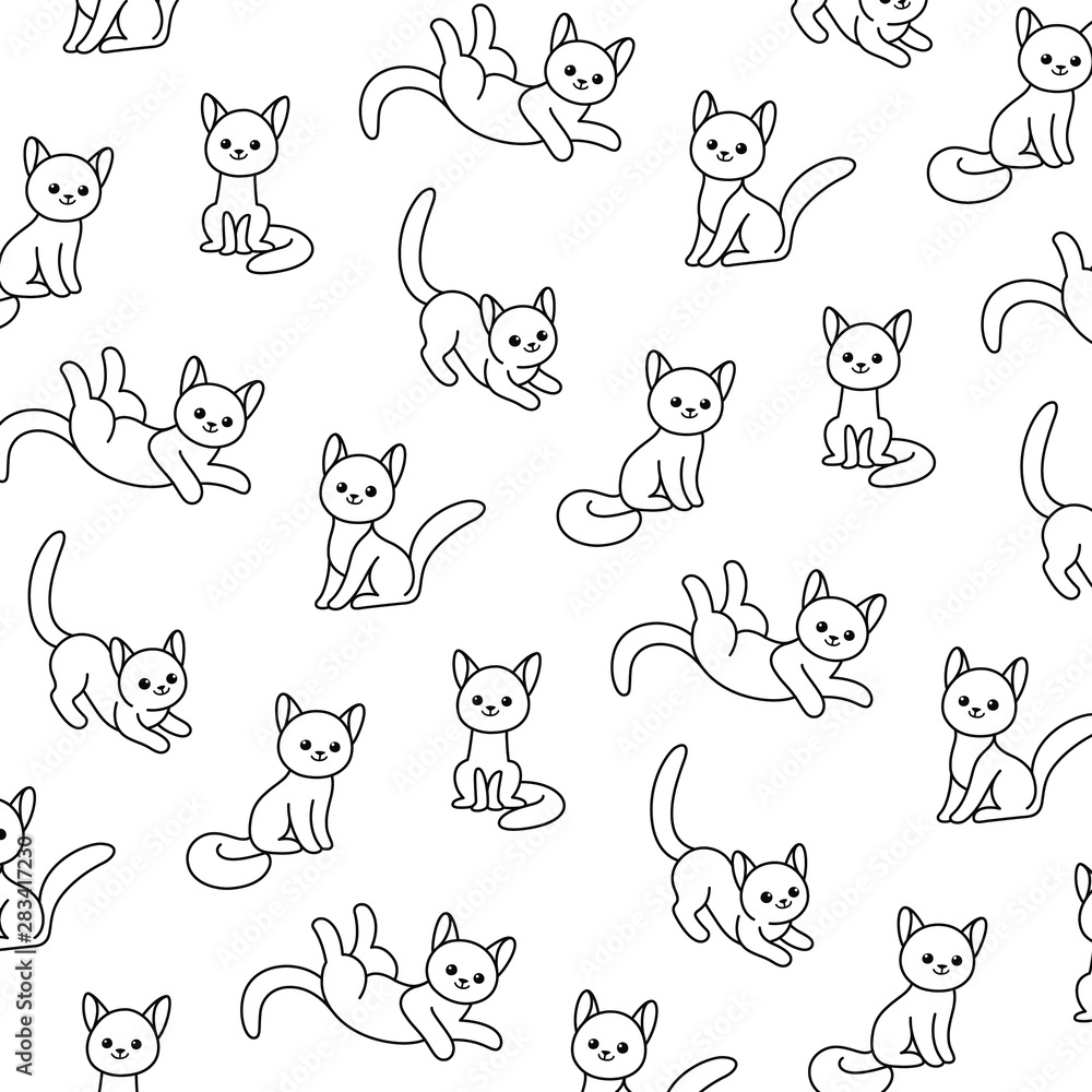 Doodle cat - simple trendy black-white pattern with animal. Cartoon vector illustration for prints, clothing, packaging and postcards. 