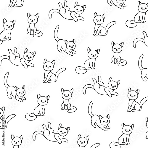 Doodle cat - simple trendy black-white pattern with animal. Cartoon vector illustration for prints, clothing, packaging and postcards. 