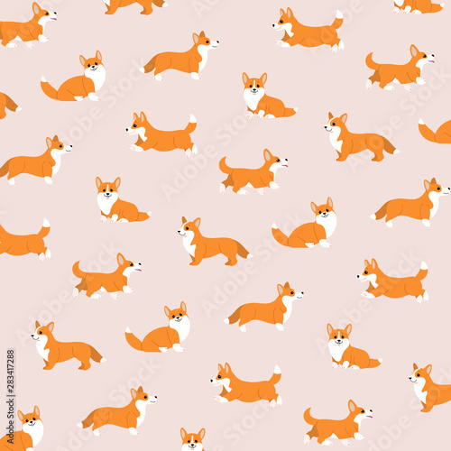 Cartoon happy corgi dog - simple trendy pattern with dogs. Flat vector illustration for prints, clothing, packaging and postcards. © Lili Kudrili