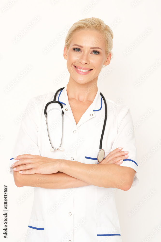 Young doctor propagates a healthy lifestyle. Young doctor propagates a healthy lifestyle.
