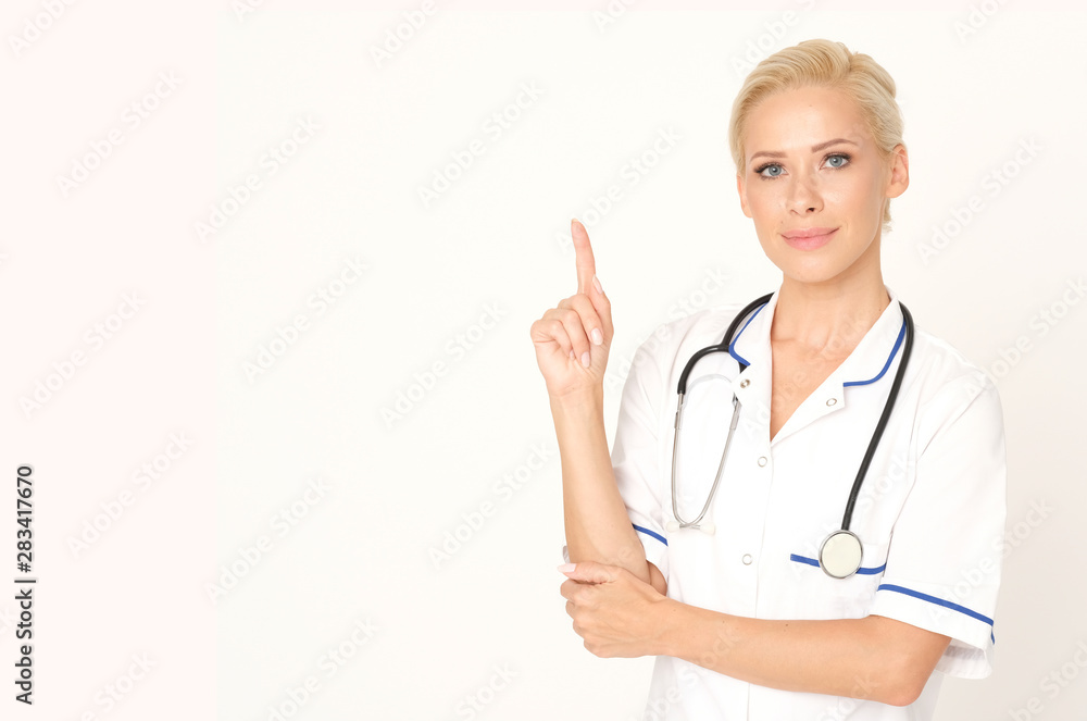 Young doctor propagates a healthy lifestyle. Young doctor propagates a healthy lifestyle.