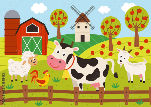 pets stand in the barnyard - vector illustration  eps    