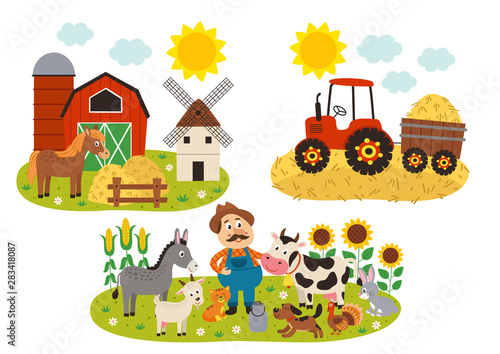  set of isolated farm scenes - vector illustration, eps    