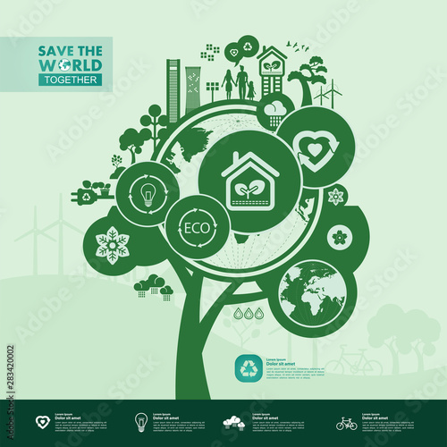Save the world together green ecology vector illustration.