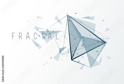 Mesh object fractal design with connected lines vector abstract background, low poly polygonal elements in 3D perspective, science and technology theme.