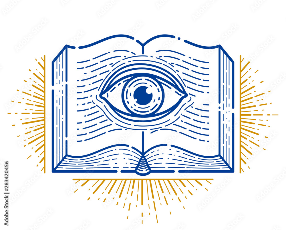 Secret Knowledge Vintage Open Book With All Seeing Eye In Text Lines secret-knowledge-vintage-open-book-with-all-seeing-eye-in-text-lines