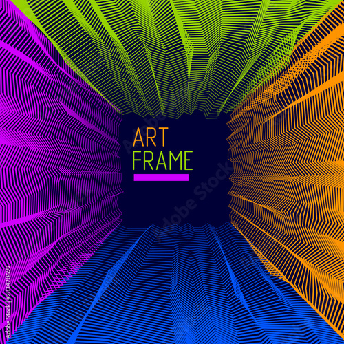 Abstract linear textured vector art background for design, psycho hypnotic futuristic 3d space inside the box or room. Fantastic psychedelic trendy modern op art, optical dimensional illusion.