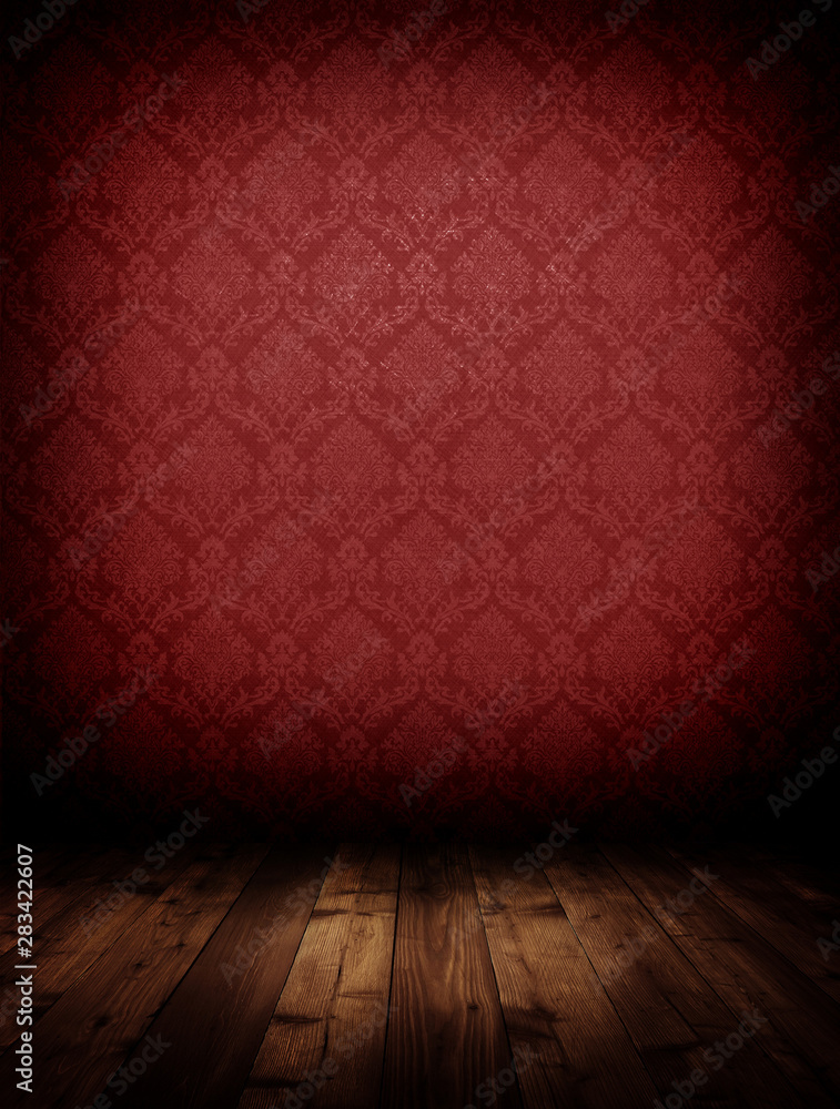 dark interior room with baroque red wallpaper dark interior room with baroque red wallpaper