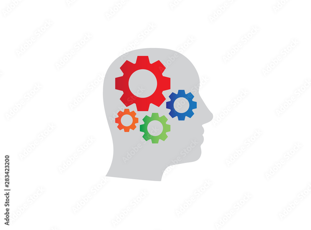 gears inside head logo design illustration on white background gears inside head logo design illustration on white background