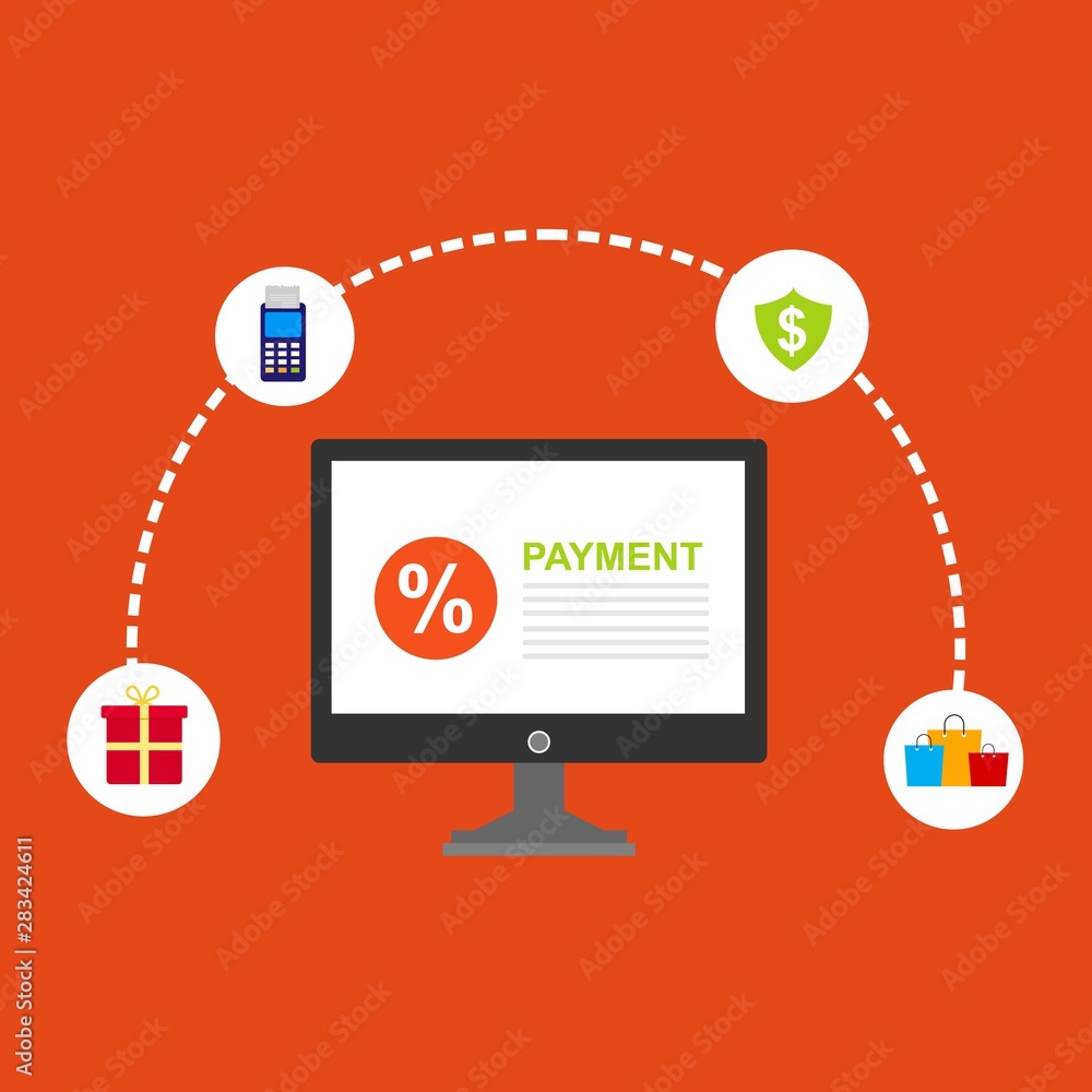 Flat design vector illustration icons of e-commerce symbols, internet shopping elements and objects in retro stylish color. Isolated on colored background Flat design vector illustration icons of e-commerce symbols, internet shopping elements and objects in retro stylish color. Isolated on colored background