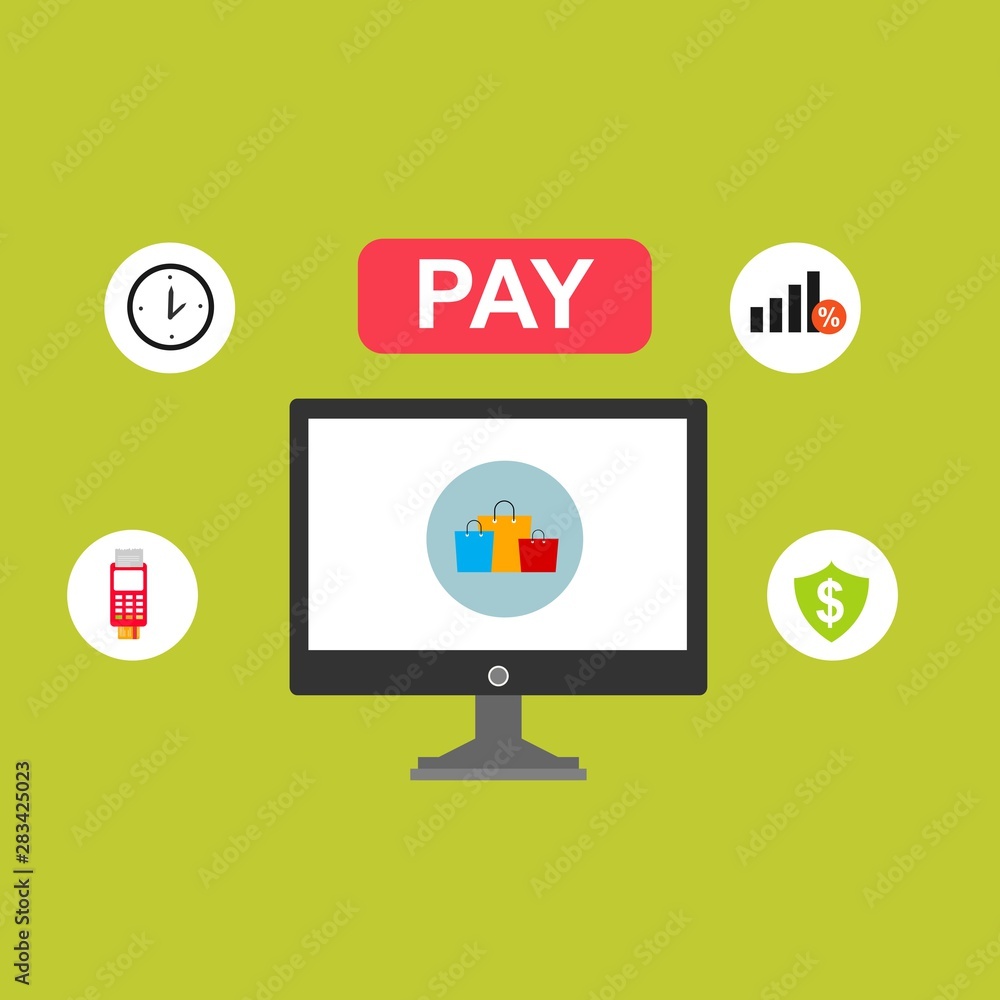 Online shopping concept. Mobile payments. vector illustration. Can be used for workflow layout template, banner, marketing, infographics Online shopping concept. Mobile payments. vector illustration. Can be used for workflow layout template, banner, marketing, infographics