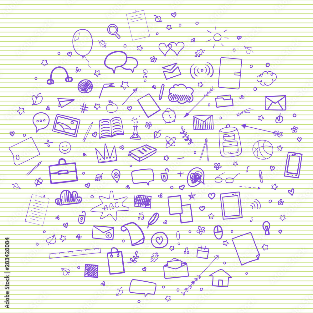 Back to school. Abstract line pattern with school supplies. Graphic stripe paper background. Striped abstract texture. Hand drawn line backdrop. Education concept Back to school. Abstract line pattern with school supplies. Graphic stripe paper background. Striped abstract texture. Hand drawn line backdrop. Education concept