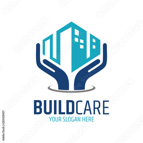 building hand care logo.flat style.architecture repair and maintenance vector.modern design