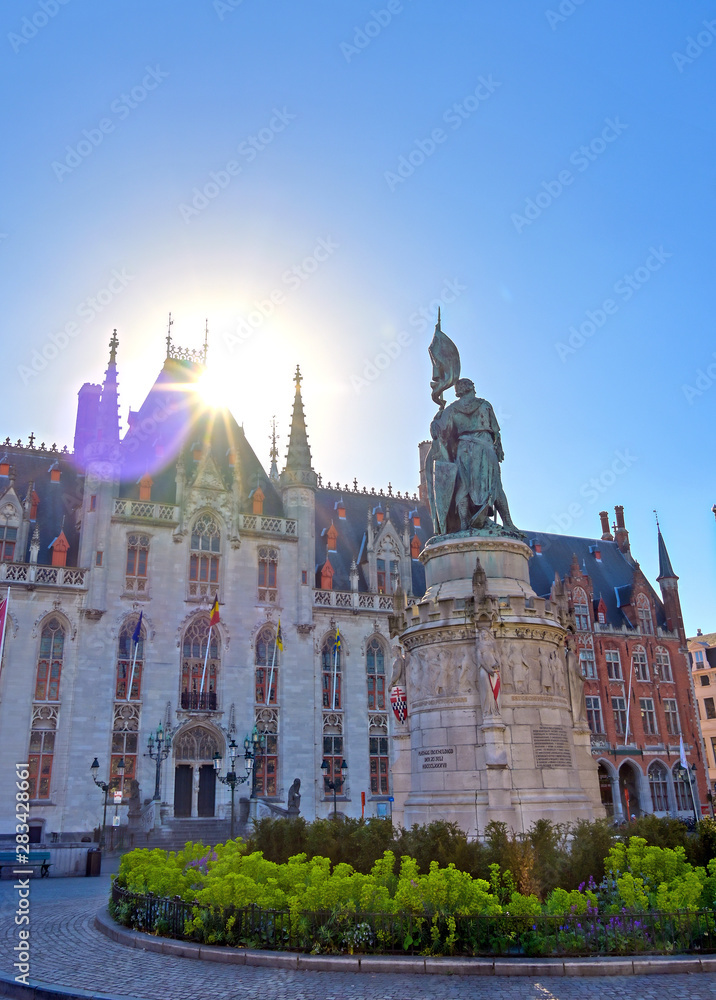 Obraz premium The Provinciaal Hof (Province Court) is a Neogothical building on the market place in Bruges, Belgium.