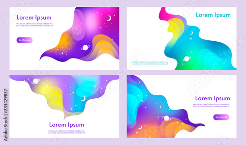 Cosmic colorful background. Gradient mesh. Set of abstract vector templates for web site, banner, landing, presentation. Universe with stars and planets. EPS 10