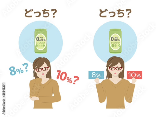 軽減税率　ノンアルコール飲料がどちらなのか悩む女性