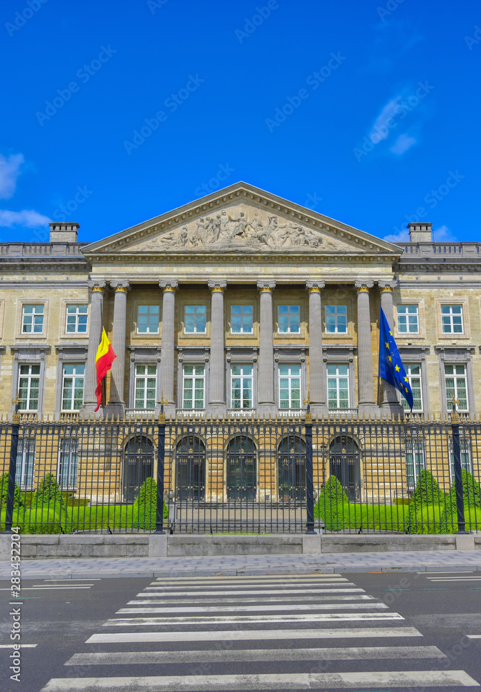 Brussels, Belgium - April 27, 2019 - The Palace of the Nation, which houses the Belgian Chamber of Representatives and the Senate in Brussels, Belgium.