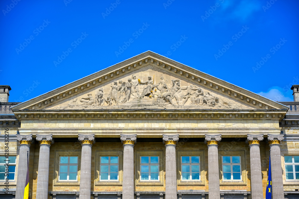 Brussels, Belgium - April 27, 2019 - The Palace of the Nation, which houses the Belgian Chamber of Representatives and the Senate in Brussels, Belgium.