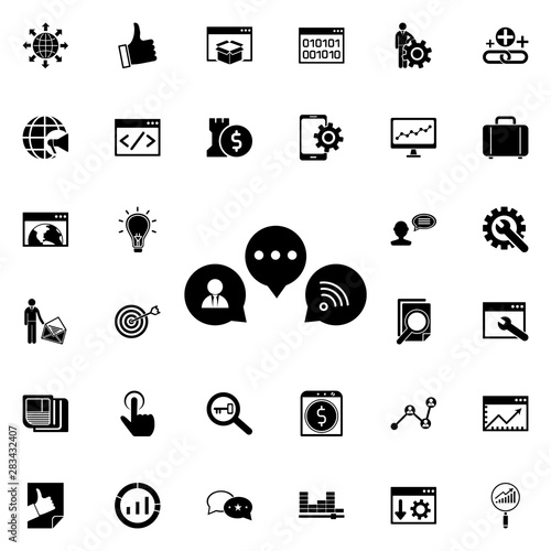 Marketing in the field of media icon. Universal set of seo and development for website design and development, app development