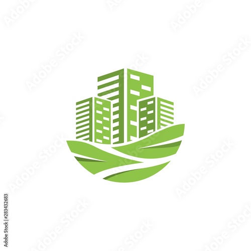 modern simple green building city vector logo design