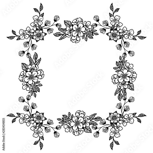 Modern template for card, with motif of leaf flower frame black white. Vector