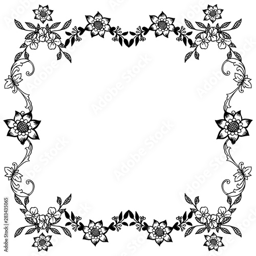 Various shape frame with plant of leaf flower in sketch style. Vector