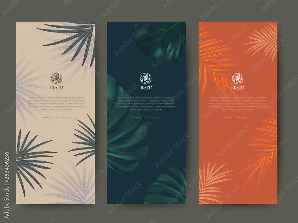 Branding Packaging tropical plant leaf summer pattern background, for spa resort luxury hotel, logo banner voucher, fabric pattern, organic texture. vector illustration. - obrazy, fototapety, plakaty 