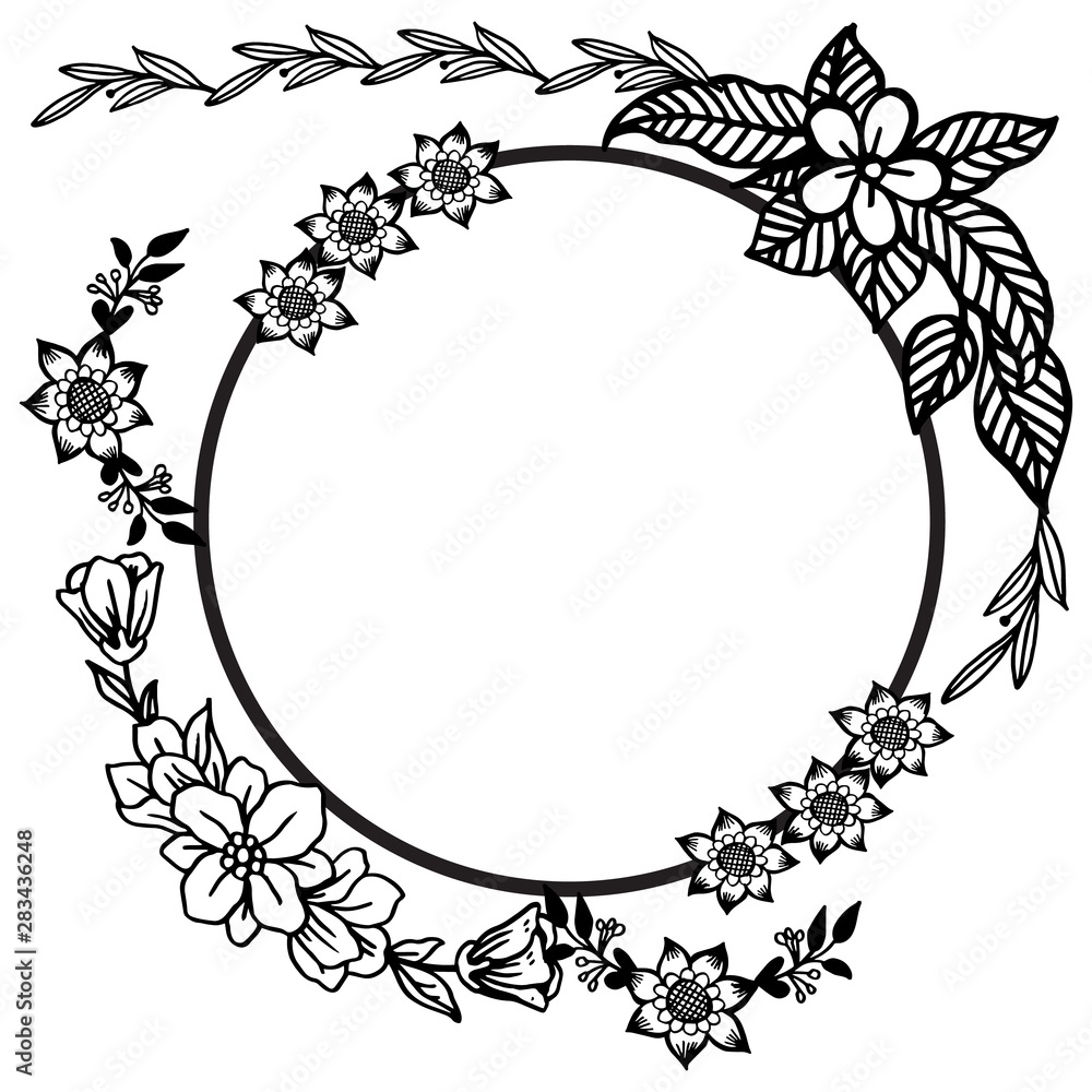 Fototapeta premium Black line art, for simple leaves and wreath frame. Vector