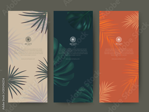 Branding Packaging tropical plant leaf summer pattern background, for spa resort luxury hotel, logo banner voucher, fabric pattern, organic texture. vector illustration. © meowyomsee